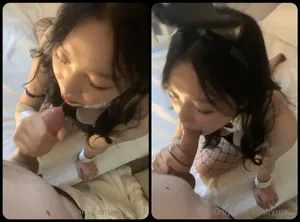 Thỏ con nứng lồn thích bú chuối to